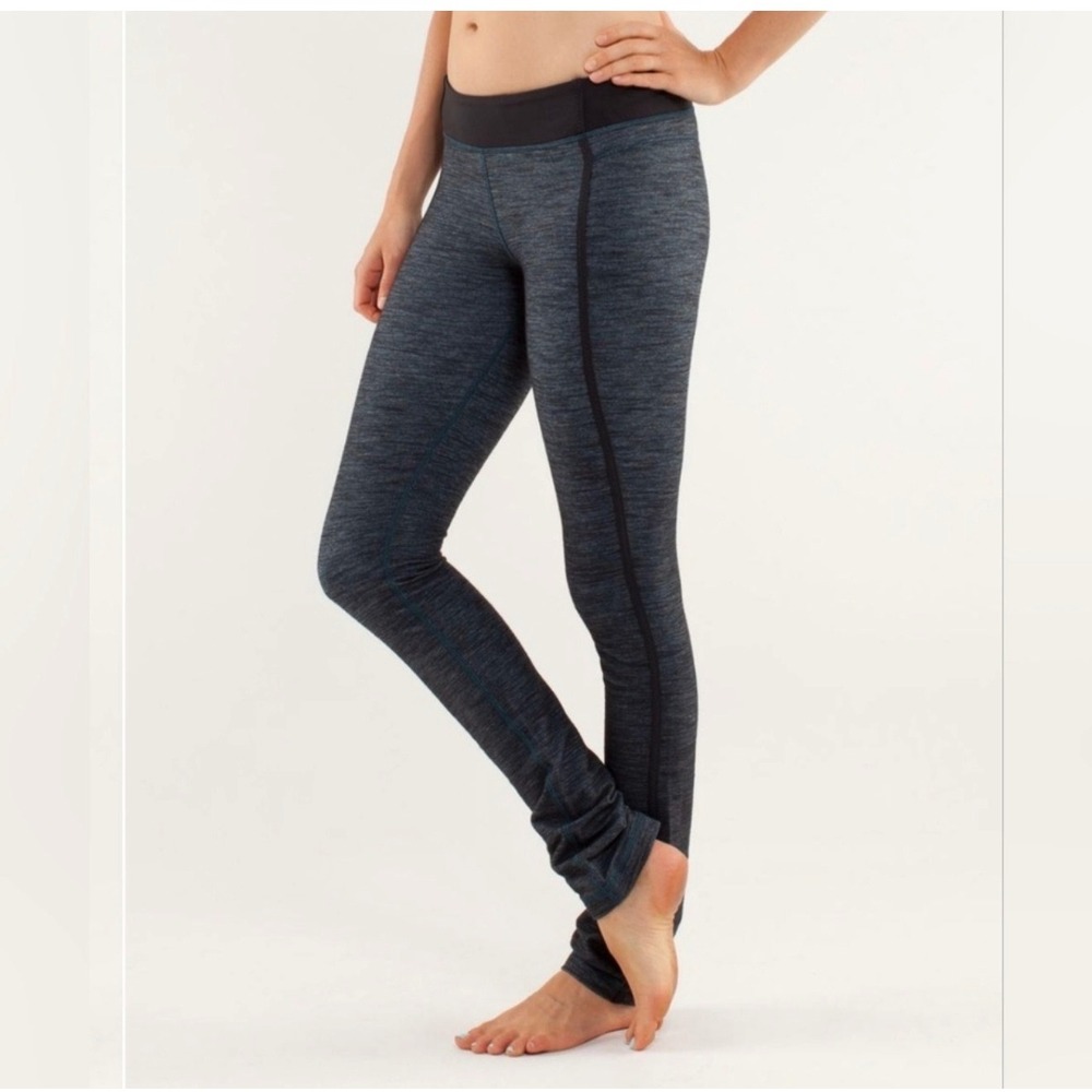Lululemon Forme Pant Sz 6 Yoga Straight Leg W59595 Blue Black Mid Rise Dance Gym